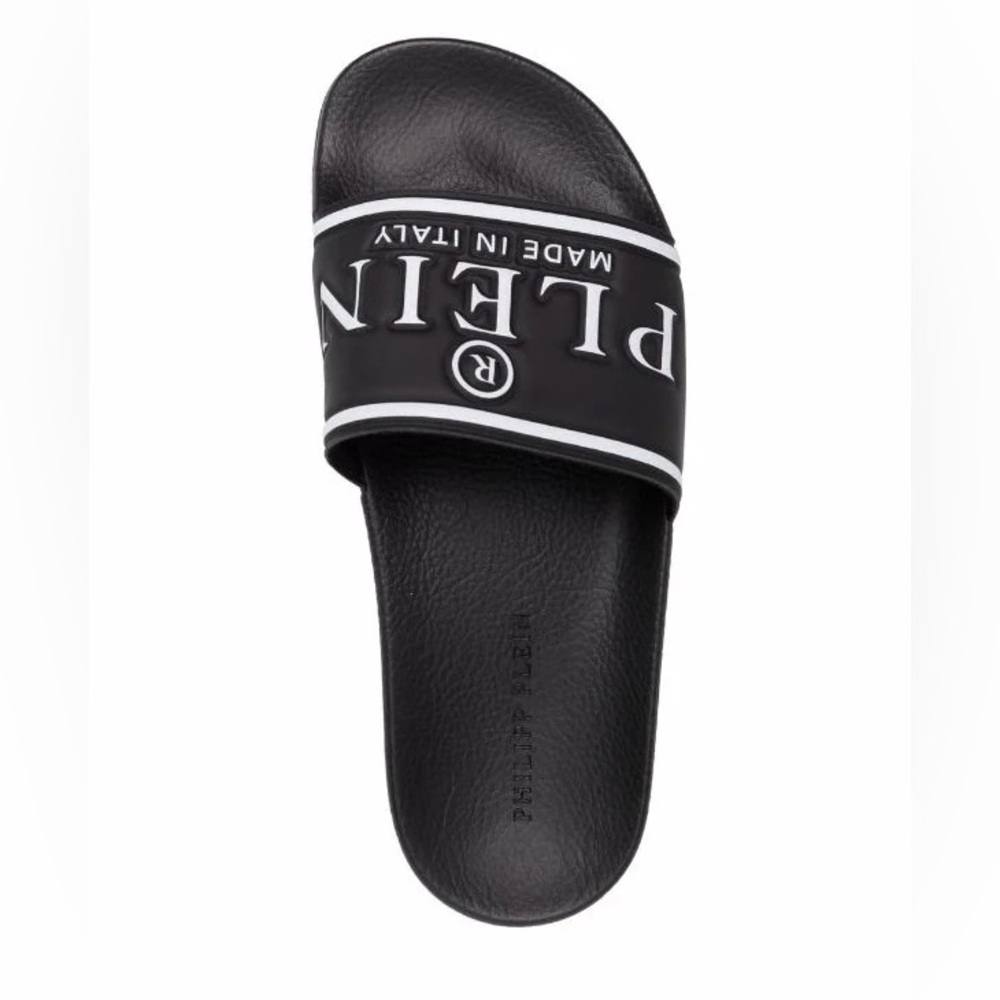 Philipp Plein Logo Print Slides in Black size 39